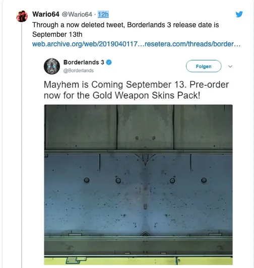 borderlands 3 release date leak