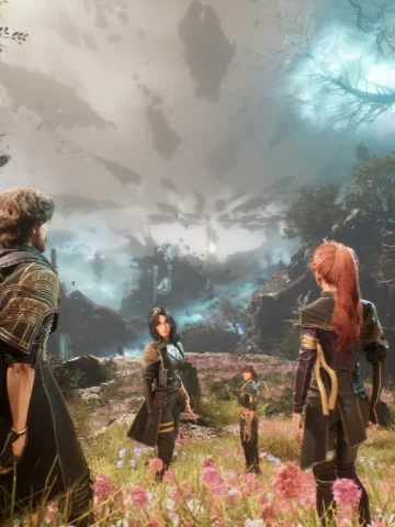 The Expedition 33 party looking out over a ruined landscape in Clair Obscur: Expedition 33