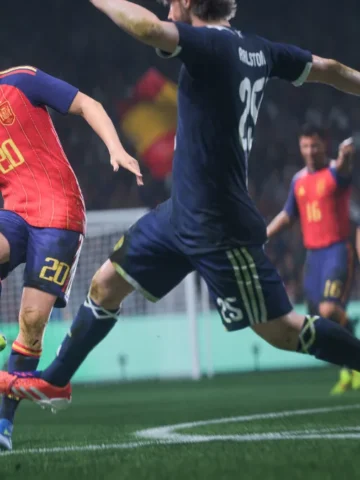 A Spain attacker drives at defenders in EA SPORTS FC 27
