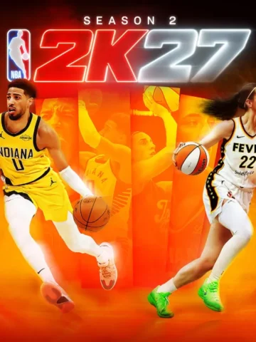 NBA 2K27 Season 2 key art featuring Tyrese Haliburton and Caitlin Clark